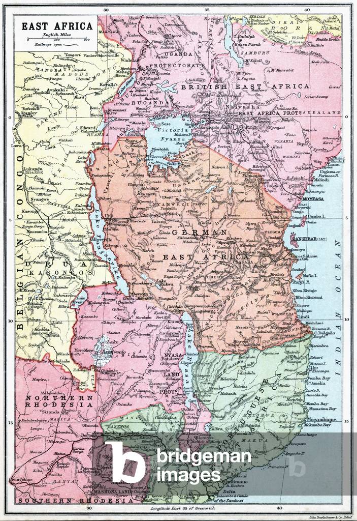 Map of East Africa at the beginning of the war, from 'The Great War: A History', volume III, 1916 (colour litho)