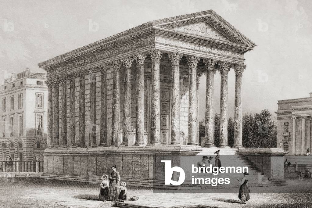 The Maison Carree, Nimes, France. Engraved by Roberts after Chapuy.