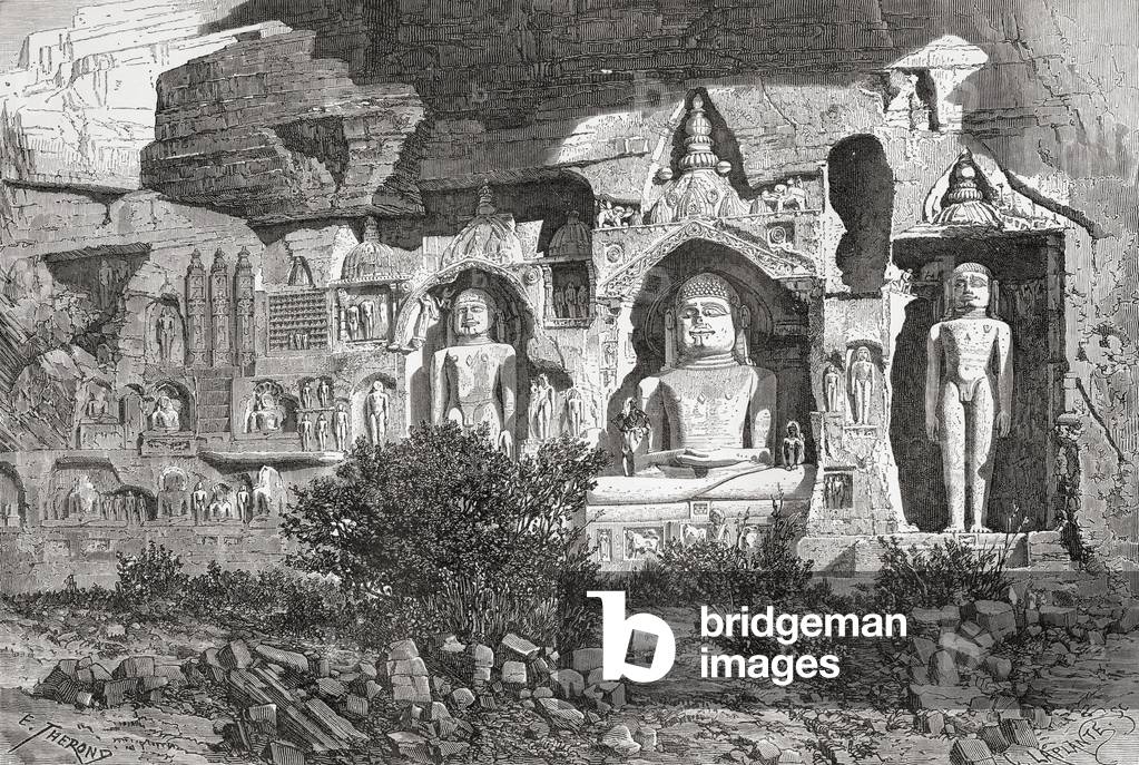 Jain Sculptures at the Gwalior Fort, Madhya Pradesh, India in the 19th century.