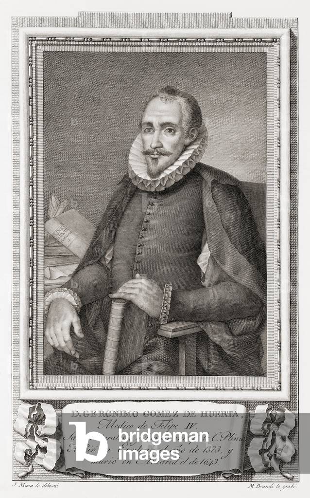 Gerónimo Gómez de la Huerta aka Jerónimo Gómez de la Huerta, Hyerónimo de Güerta or Jerónimo de Huerta, after an etching in Retratos de Los Españoles Ilustres, Madrid, Spain, pub. 1791