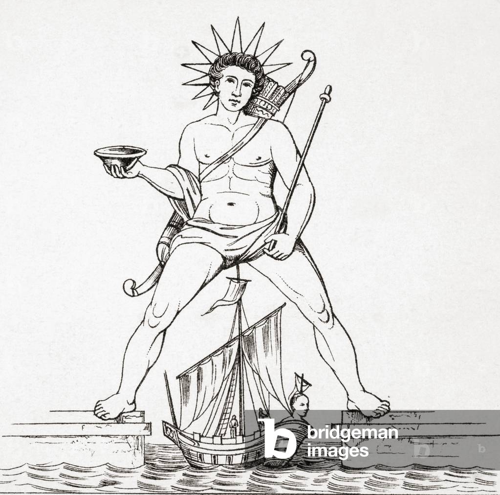 The Colossus of Rhodes, from L'Histoire Universelle Ancienne et Moderne, published in Strasbourg c.1860 (engraving)