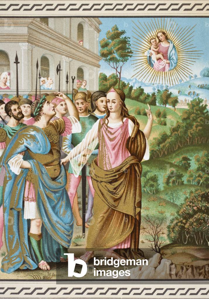 The sibyl of Tiburtis announcing to Augustus the coming of Jesus Christ, from 'Science and Literature in the Middle Ages' by Paul Lacroix (1806-84) published London 1878 (colour litho)