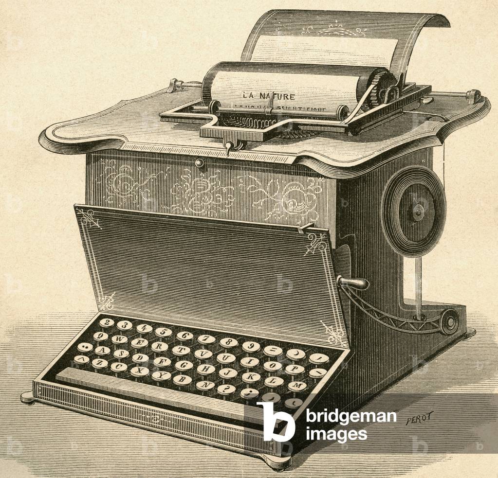 19th century typewriter.  From El Museo Popular published Madrid, 1887
