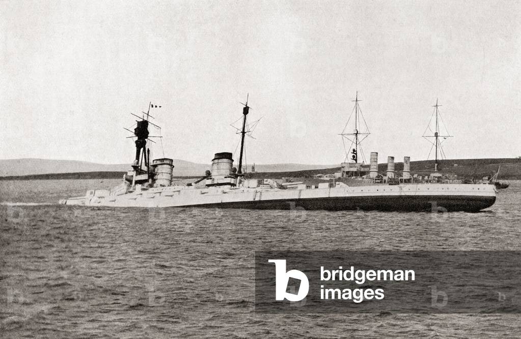 The sinking of the German battlecruiser SMS Hindenburg, at Scapa Flow, England on June 21, 1919, from The Year 1919 Illustrated