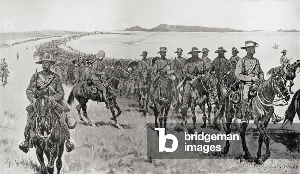 General Piet Cronje's force on their march south during the second Boer War, from 'South Africa and the Transvaal War', by Louis Creswicke, published 1900 (litho)