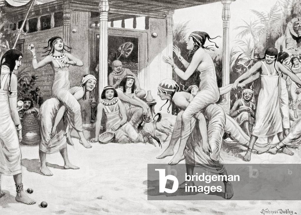 Young girls playing ball in the form of a dance in ancient Egypt, from Hutchinson's History of the Nations, pub.1915
