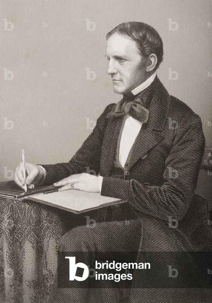 William Hickling Prescott (1796-1859) engraved by D.J. Pound from a photograph, from 'The Drawing-Room of Eminent Personages, Volume 2', published in London, 1860 (engraving)