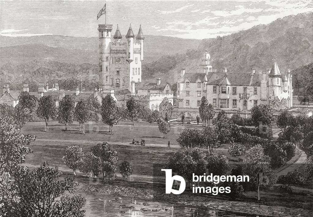 Balmoral Castle, Aberdeenshire, seen from the river Dee, from 'Scottish Pictures Drawn with Pen and Pencil', by Samuel G. Green, published in 1886 (litho)