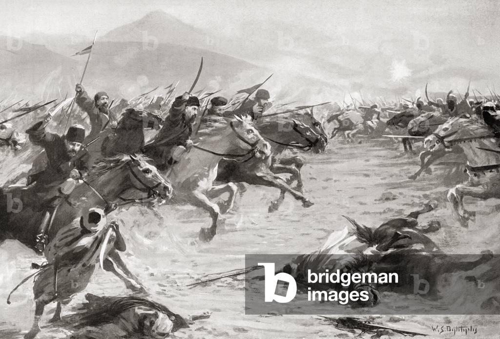 Persians defeated by the Russians at the Battle of Aslanduz in 1812, after the painting by W.S. Bagdatopoulus, (1888-1965), from Hutchinson's History of the Nations, pub. 1915