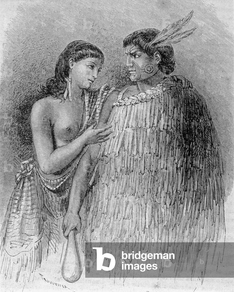 Portrait of a Chief and his Wife in 1860s (engraving)