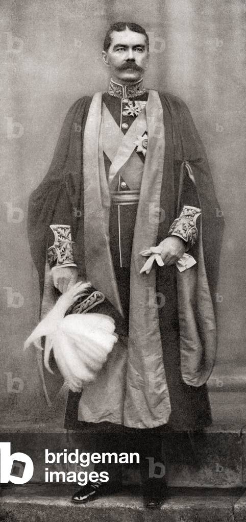 Lord Kitchener in the robes of an LL.D.- Doctor of Laws -of Cambridge University, November 24th, 1898.  Field Marshal Horatio Herbert Kitchener, 1st Earl Kitchener, 1850  1916. British Field Marshal.   From Field Marshal Lord Kitchener, His Life and Work for the Empire, published 1916.