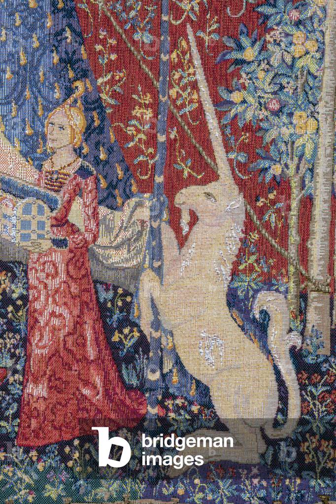 Detail of À Mon Seul Désir tapestry, the sixth in the La Dame à la licorne, or The Lady and the Unicorn series of tapestries (photo)
