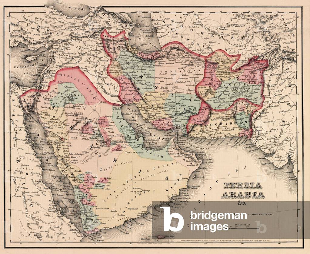 The Middle East in the mid 19th century, from Colton's General Atlas, edition of 1857 (hand-coloured engraving)