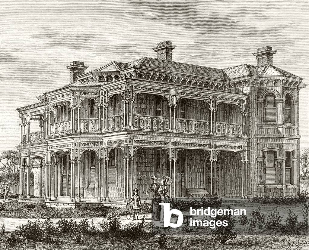 A Melbourne suburban house, c.1880, from 'Australian Pictures' by Howard Willoughby, published by the Religious Tract Society, London, 1886 (litho)