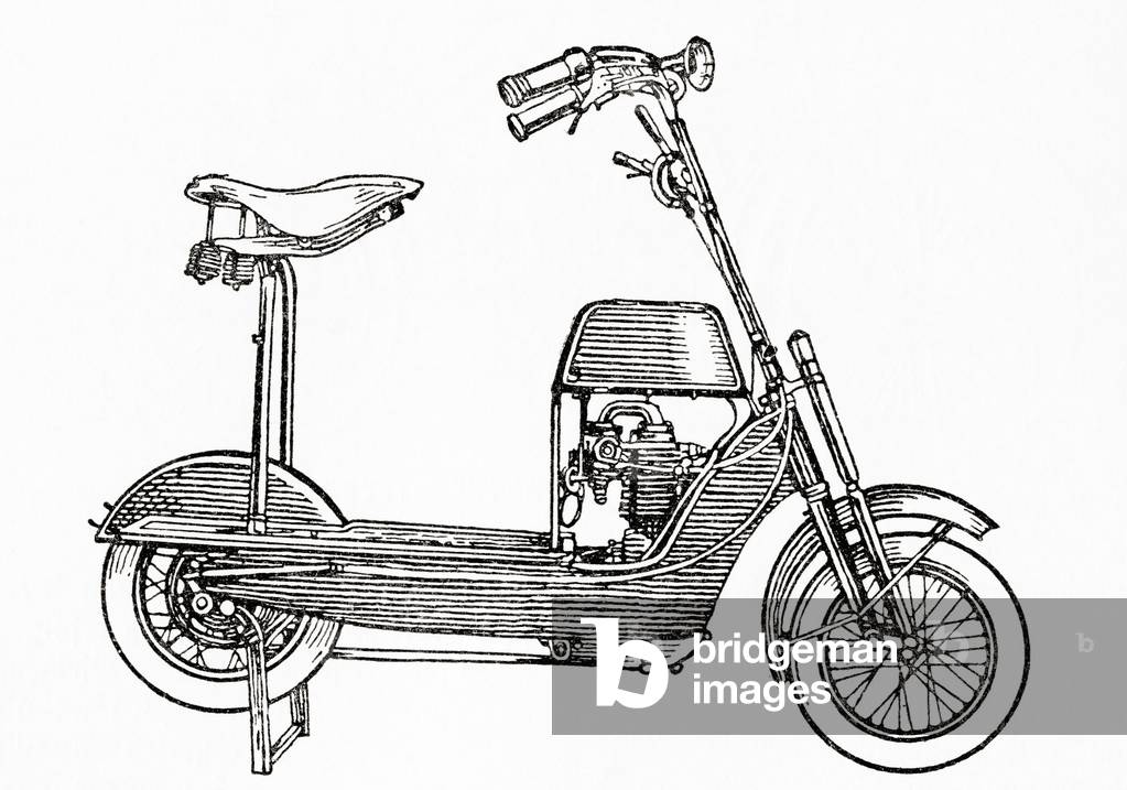 A 1920 Postler motor scooter, from Meyers Lexicon, pub. 1924