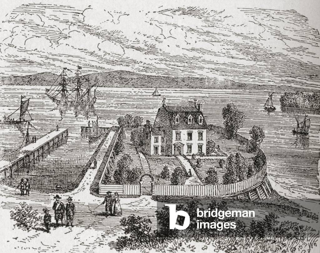 Peter Stuyvesant's Bowery house, called Great Bouwerie, in what is now present day Manhattan, America. Peter Stuyvesant, c.1612-1672.  Last Dutch Director-General of the colony of New Netherland, (now New York), America.