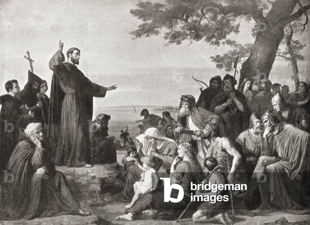 Saint Gall preaching to the Germans. Saint Gall, Gallen, or Gallus, from Hutchinson's History of the Nations, pub. 1915