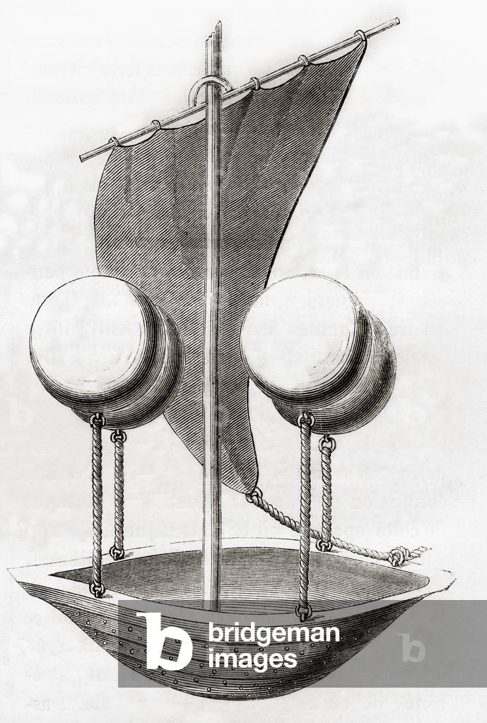 Francesco Lana de Terzi's flying boat concept c.1670, from 'Les Merveilles de la Science', published c.1870 (litho)