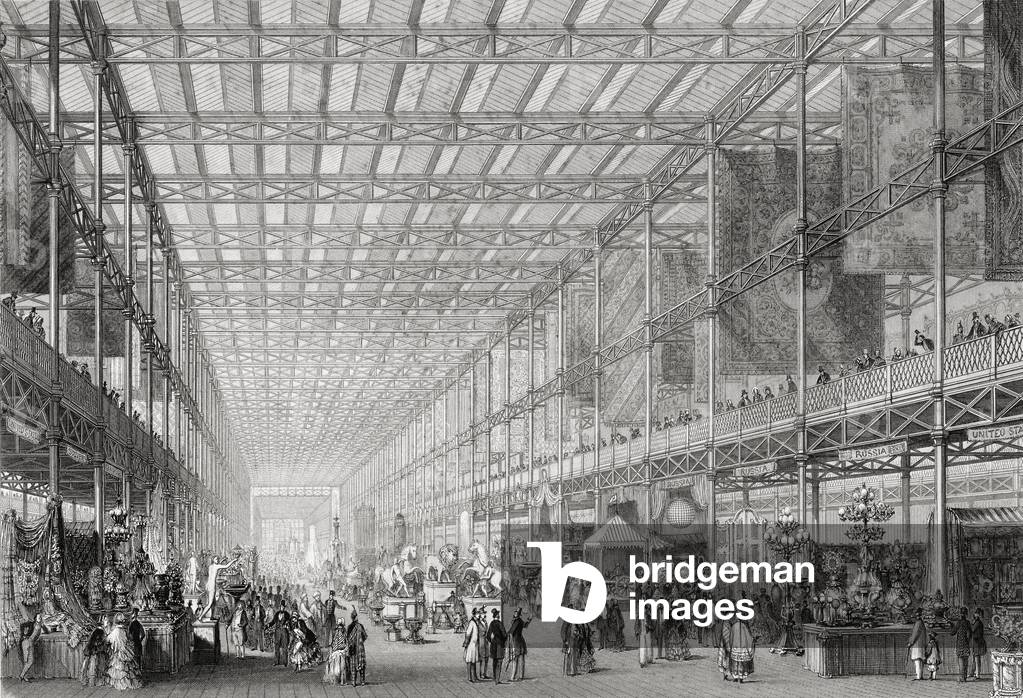Interior of The Great Industrial Exhibition of 1851 in Hyde Park from 'Cyclopaedia of Useful Arts & Manufactures', edited by Charles Tomlinson, c.1880s (engraving)