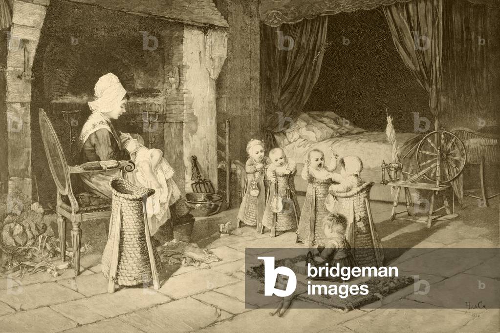 Children's home in a village, after a painting by Haag, from 'Album Artistico', published c.1890 (litho)