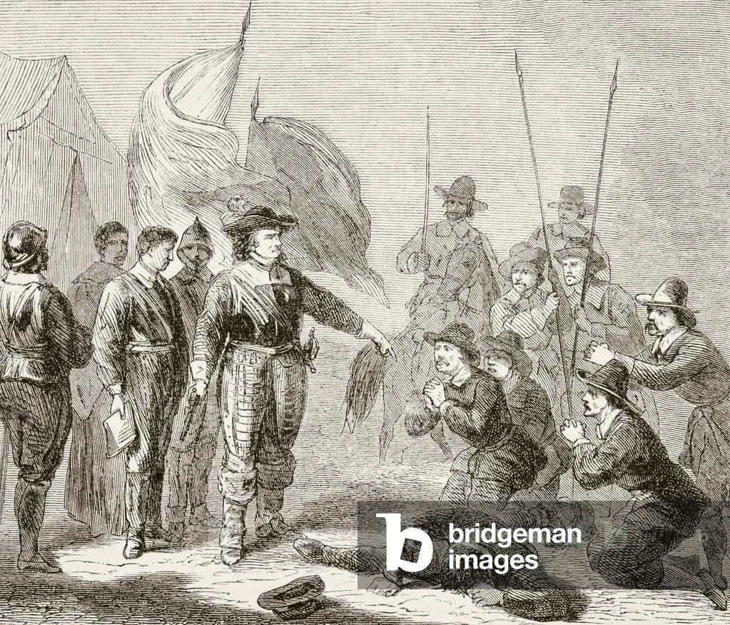 Oliver Cromwell suppressing a Leveller mutiny in the army, 1649, from 'The National and Domestic History of England' by William Hickman Smith Aubrey (1858-1916) published London, c.1890 (litho)