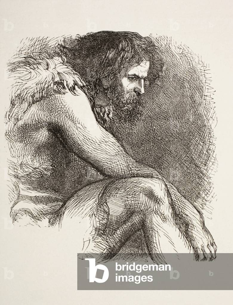 Timon in his cave in Timon of Athens, from 'The Illustrated Library Shakespeare', published London 1890 (litho)