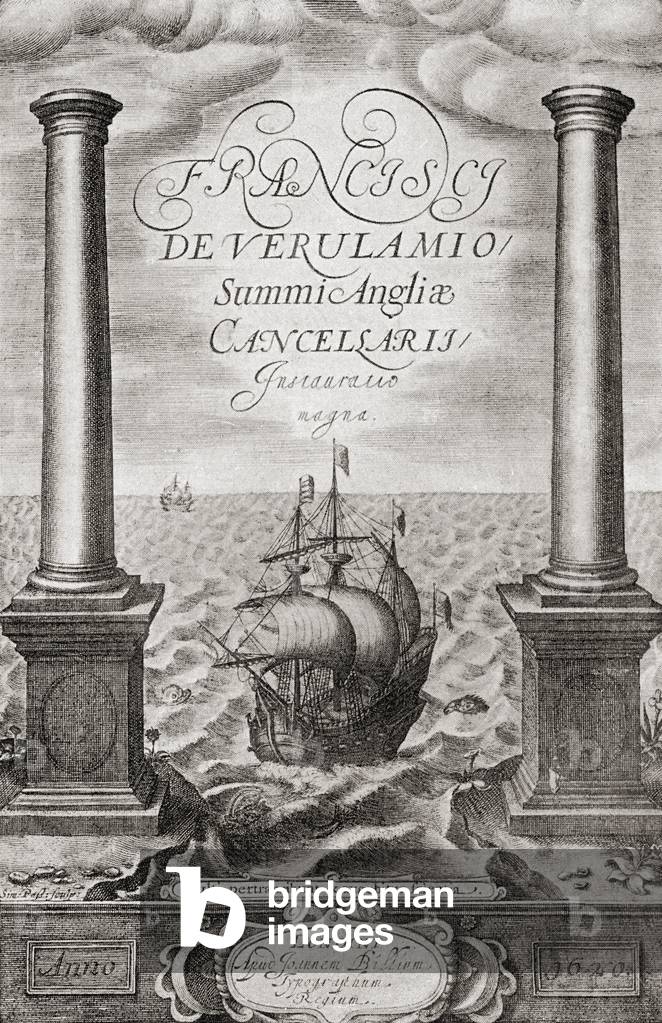 Title page of Francis Bacon's Instauration Magna, 1620, from the book Short History of the English People by J.R. Green, pub. London 1893