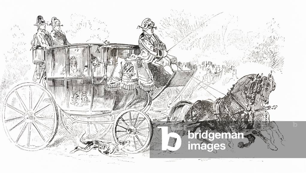 A 19th century horse drawn carriage, from Album-Evenement, Prime du Journal L'Evenement, pub. 1865