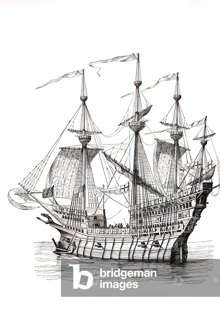 Man-of-War which carried King Henry VIII to the Field of Cloth of Gold, c.1880 (litho)