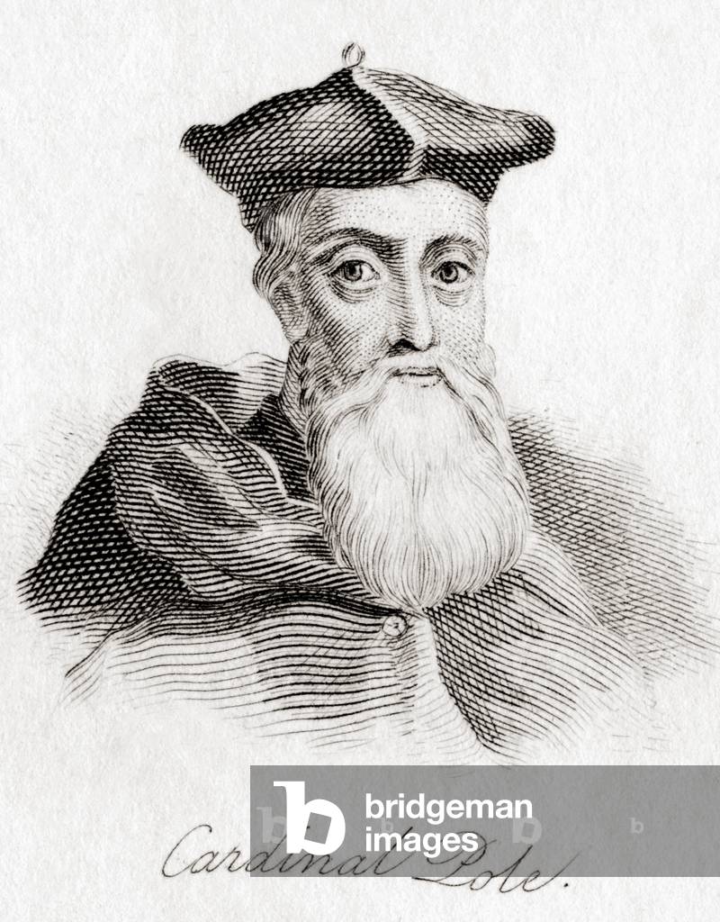 Reginald Pole, 1500 1558.  English cardinal of the Roman Catholic Church and the last Roman Catholic Archbishop of Canterbury.  From Crabb's Historical Dictionary, published 1825.