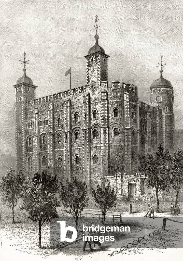 The White Tower, central tower at the Tower of London, from 'London Pictures: Drawn with Pen and Pencil', by Rev. Richard Lovett, published 1890 (litho)