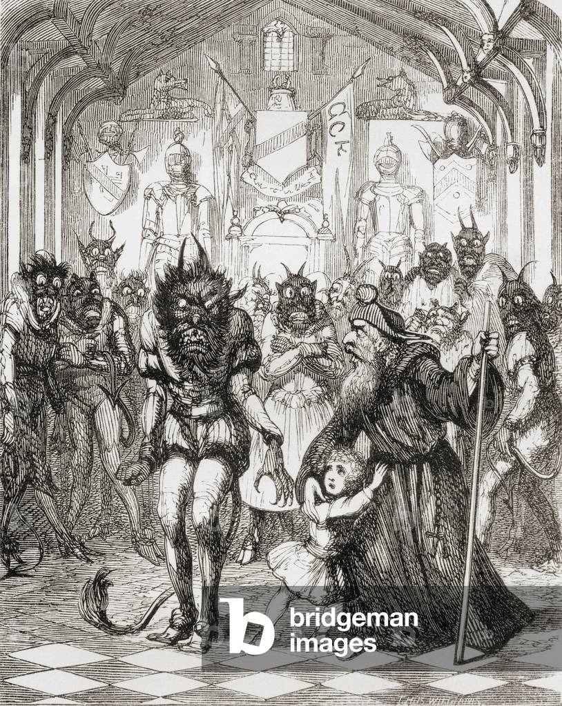 Illustration after George Cruikshank for the poem 'The Lay of St. Cuthbert', from 'The Ingoldsby Legends or Mirth and Marvels', by Thomas Ingoldsby, published in 1865 (litho)