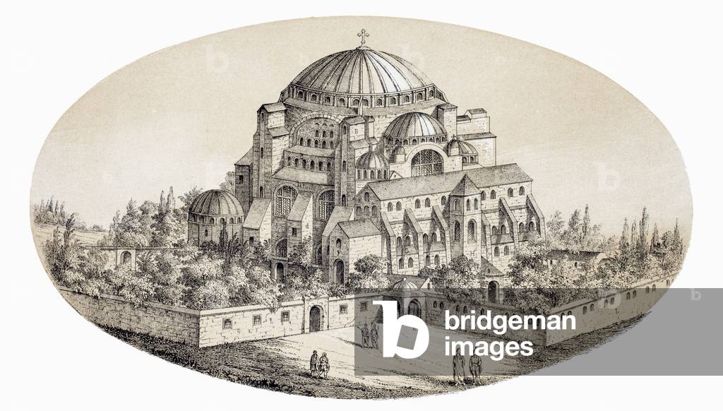 Aya Sofya Camii or St Sophia Basilika, Istanbul, Turkey, after a mid-19th century illustration, from L'Histoire Universelle Ancienne et Moderne, published in Strasbourg c.1860 (coloured engraving)