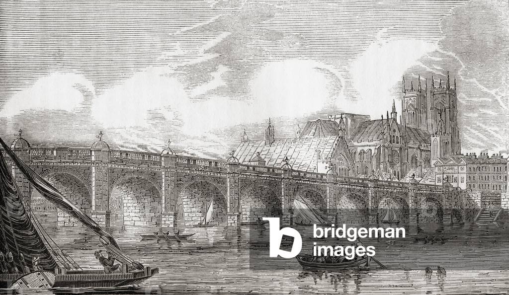 Westminster Bridge, River Thames, London, England, from Old England: A Pictorial Museum, pub. 1847