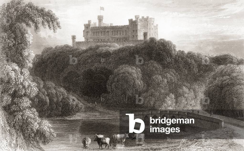 19th century view of Belvoir Castle (pronounced Beaver) Leicestershire, England.  From Churton's Portrait and Lanscape Gallery, published 1836.