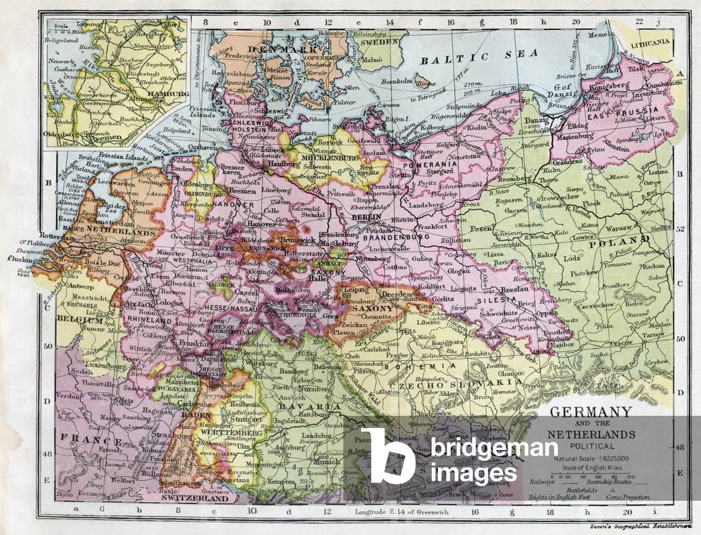 Germany and the Netherlands between the First and Second World Wars, from Bacon's 'Excelsior Atlas of the World', published c.1930 (colour litho)