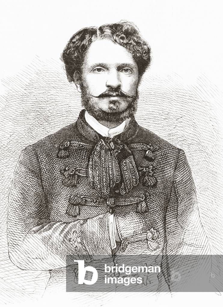 Count Gyula Andrássy de Csíkszentkirály et Krasznahorka,  Hungarian statesman, Prime Minister of Hungary and Foreign Minister of Austria-Hungary, from L'Univers Illustre pub. 1867