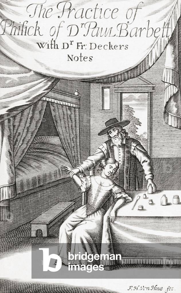 Cover of The Practice of Phisick of Dr, Paul Barbett, 1675 (engraving)