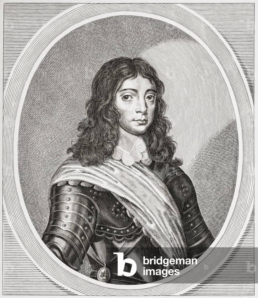 The future King Charles II of England when Prince of Wales, from Woodburn's Gallery of Rare Portraits, pub.1816.