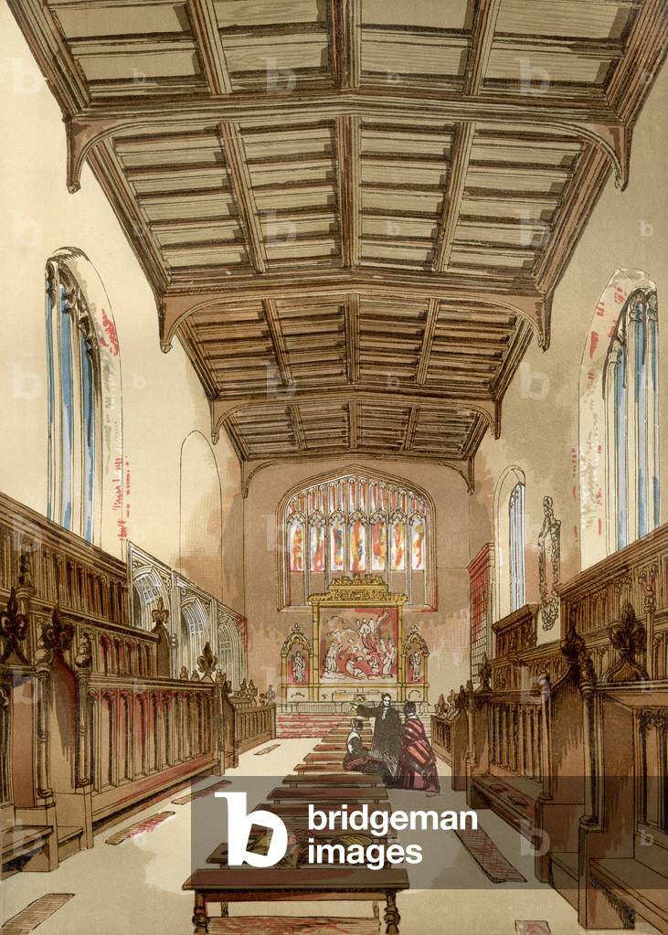 St. John's College Old Chapel, Cambridge University, Cambridge, England before its demolition, from Old England: A Pictorial Museum, pub. 1847