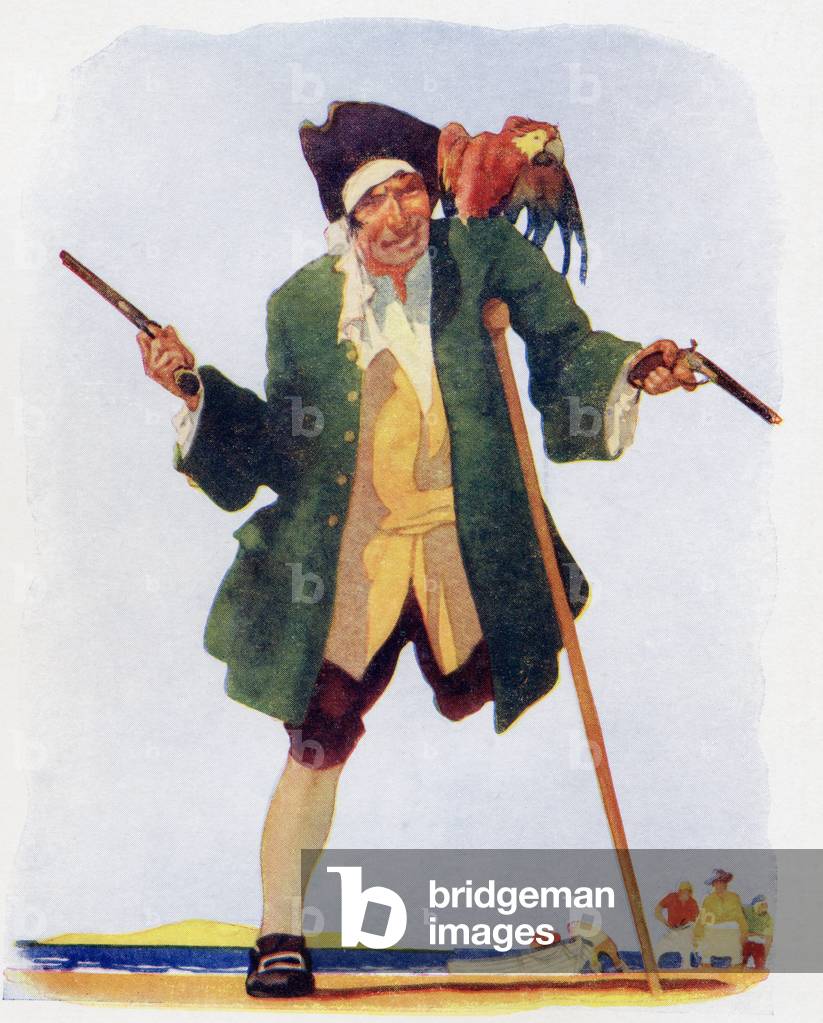 Long John Silver, from 'Treasure Island' by R. L. Stevenson, Thomas Nelson & Sons edition, published c.1930 (colour litho)