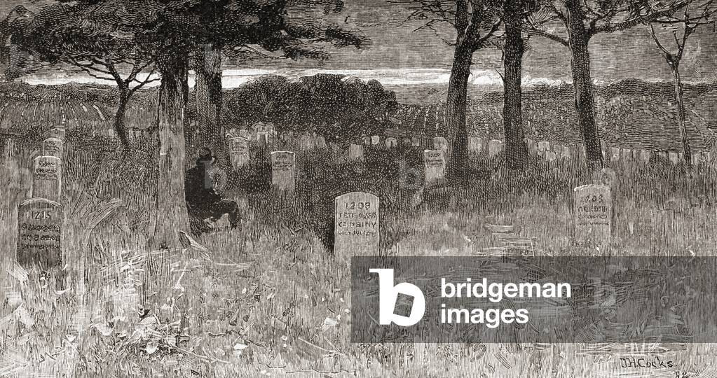 Soldiers' graves at Arlington National Cemetery, Arlington County, Virginia, in the 19th century, from 'The Century Illustrated Monthly Magazine', published 1884 (engraving)