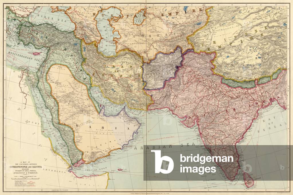 The Countries Between Constantinople and Calcutta including Turkey in Asia, Persia, Afghanistan and Turkestan, 1912 (hand-coloured engraving)