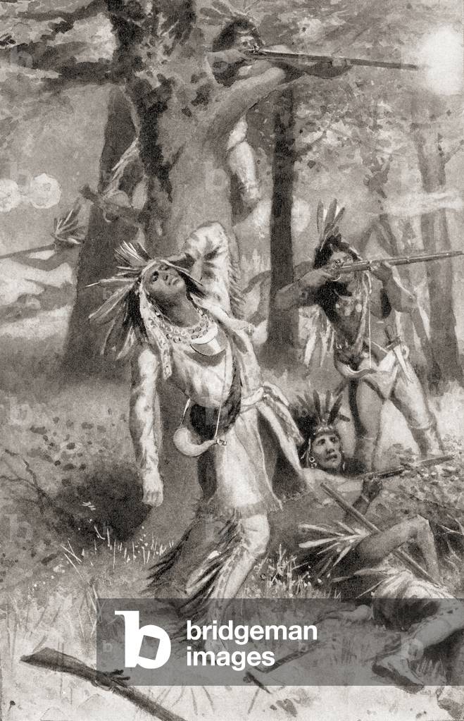 The death of Tecumseh during The Battle of the Thames, October 5, 1813, from 'The History of Our Country', published 1905 (litho)