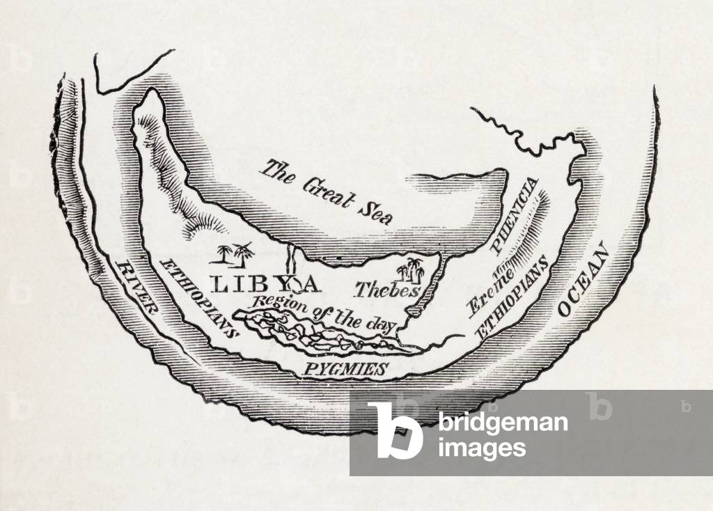 A map of Africa as depicted during the 8th century BC, from  In Darkest Africa by Henry M. Stanley pub. 1890