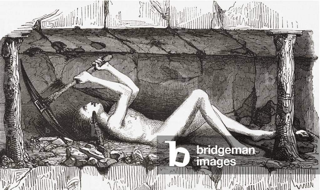 Scene inside an English coal mine, early 19th century (engraving)