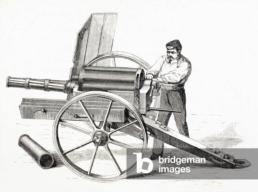 Revolving cannon patented by J. A. de Brame in 1861, from 'The Universal Museum', published 1862 (engraving)