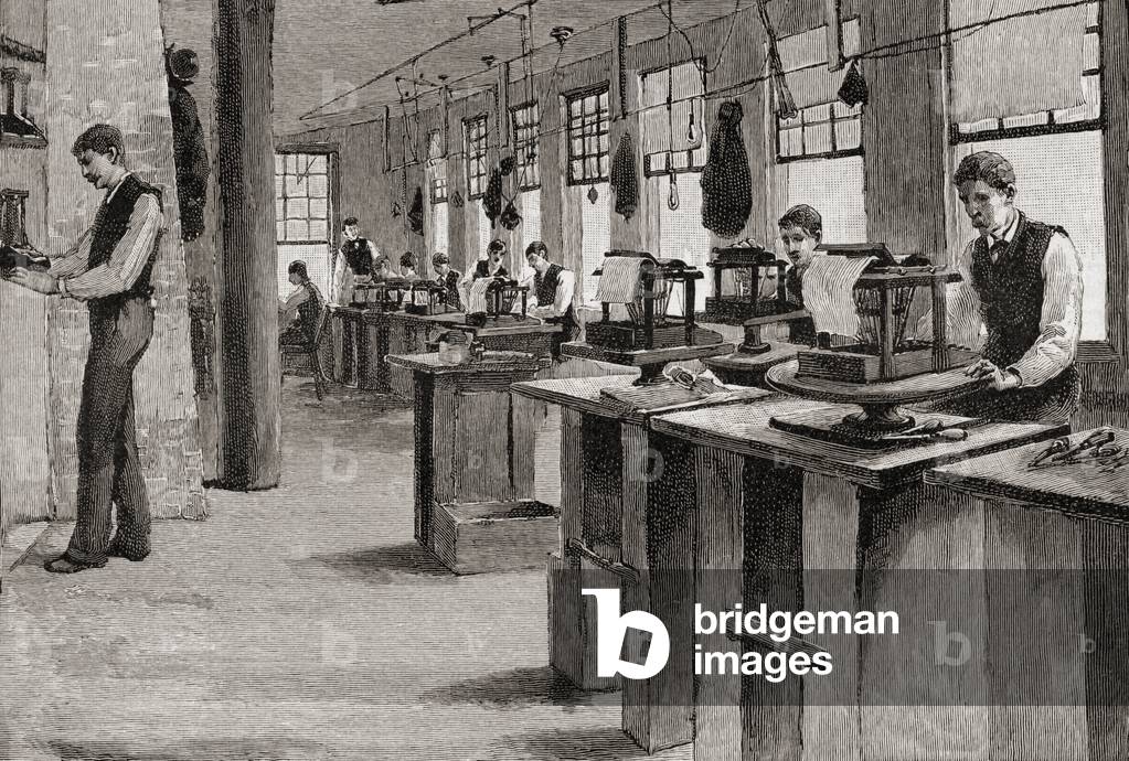 The alignment room in a 19th century printing works.