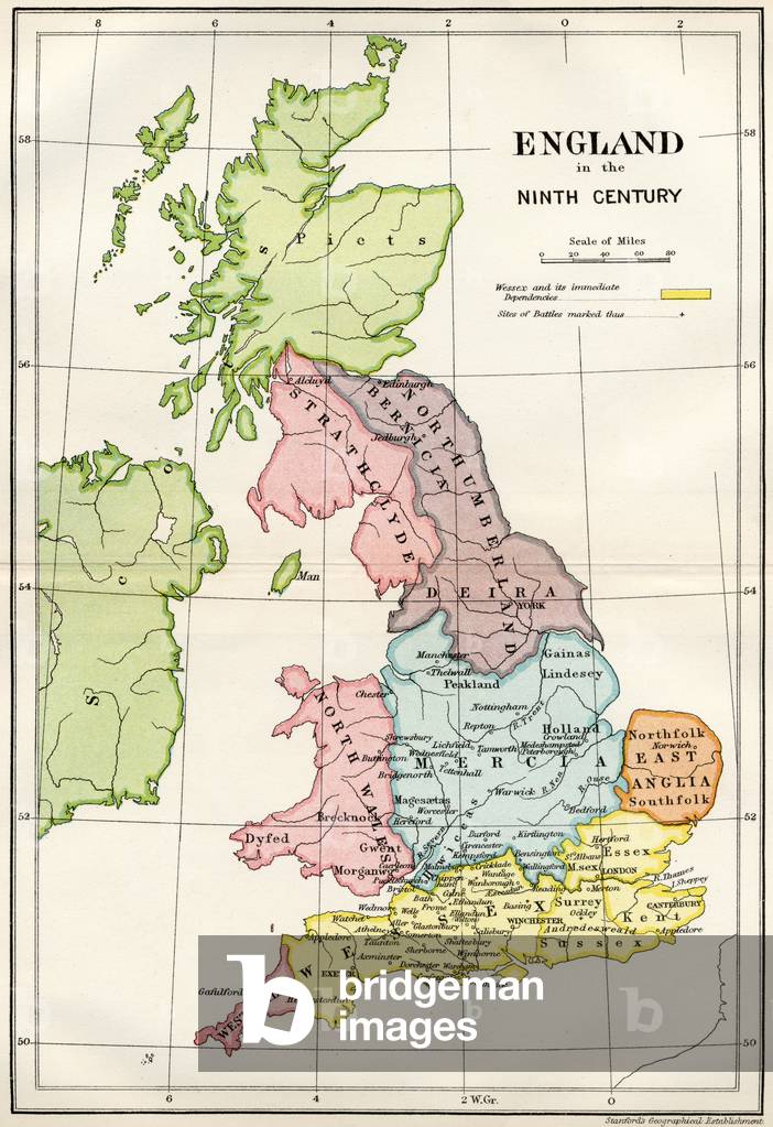England in the Ninth Century, from 'A Short History of the English People' by John Richard Green (1837-83) published by Macmillan and Co., 1911 (colour litho)