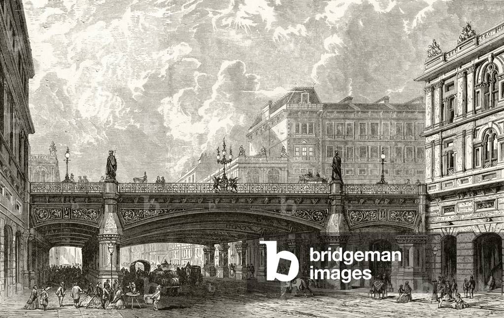 Holborn Viaduct, from 'London Pictures: Drawn with Pen and Pencil', by Rev. Richard Lovett, published 1890 (litho)